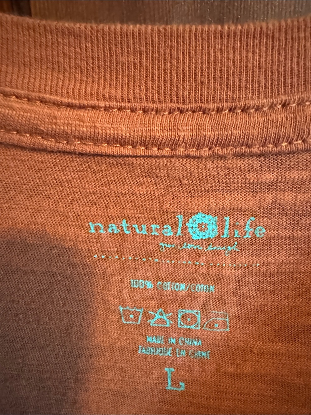 NATURAL LIFE Rust Orange Tee with Turquoise Logo - Picture 2 of 4